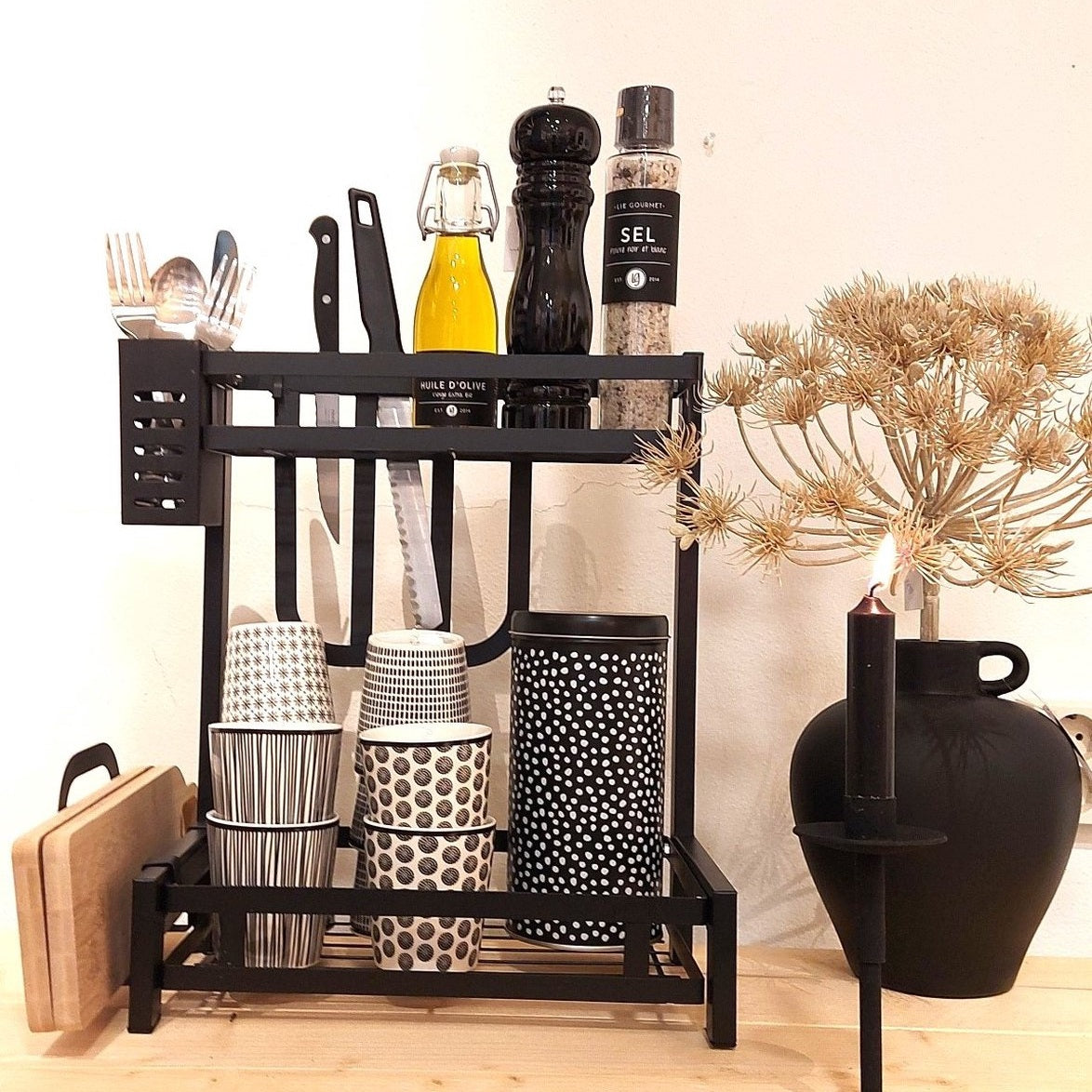 Etagère kruidenrek zwart metaal 2 lagen