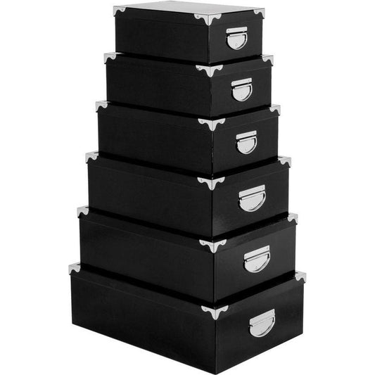Five® Opbergdozen zwart 6 stuks   - Zwart - Stapelbaar & Met deksel