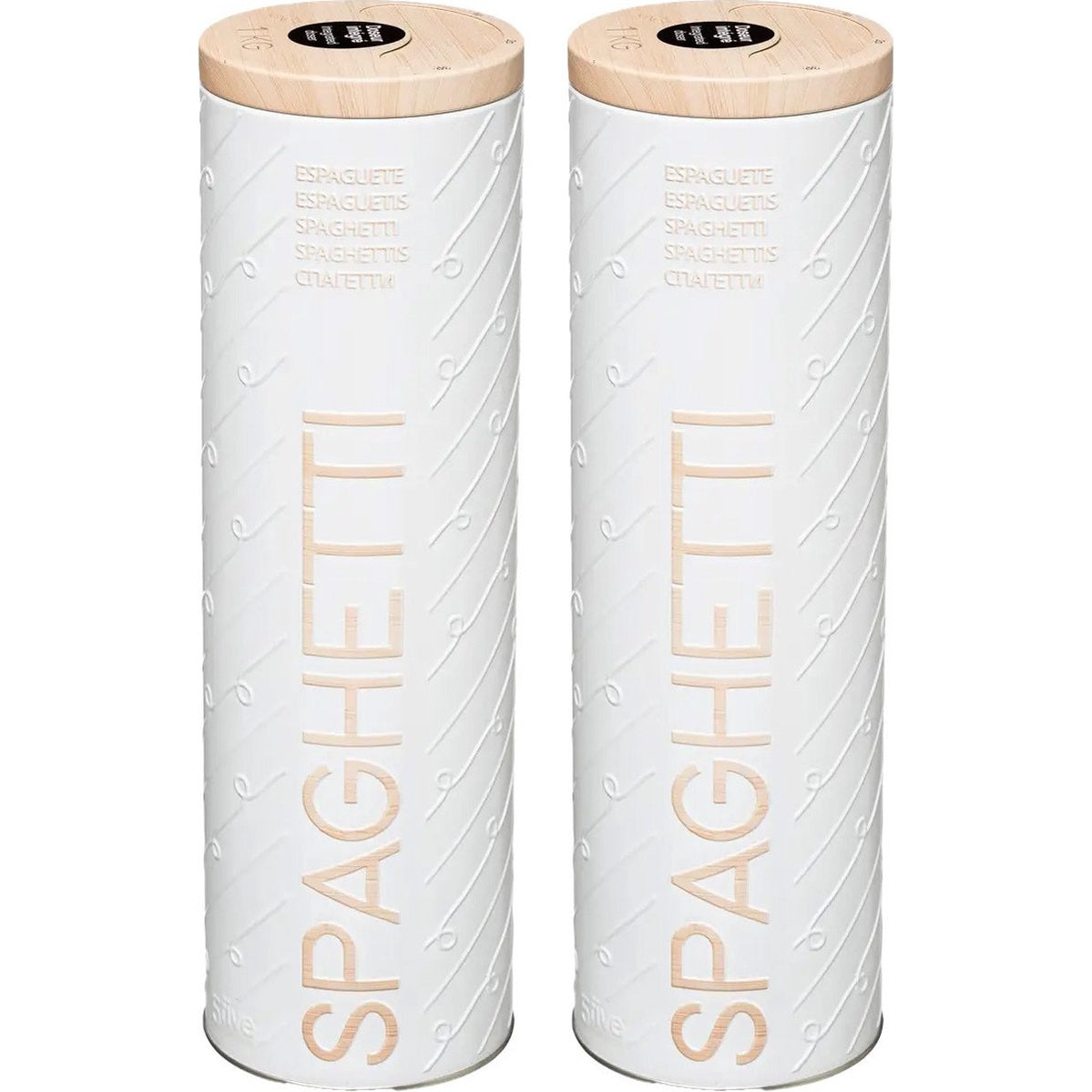Five Spaghettidoos - 2x - wit - metaal - relief - Luxe voorraadpot/voorraadbus