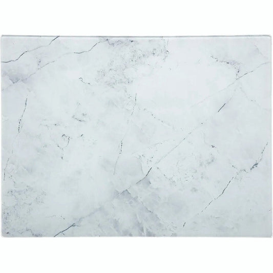 Glas Snijplank - Marmeren Motief - 4 in 1: Aperitief Bord - Snijden - Serveren - Koken - 40 x 30 cm - UV Gelaagd Glas - Dienblad - Anti-Slip - Wit