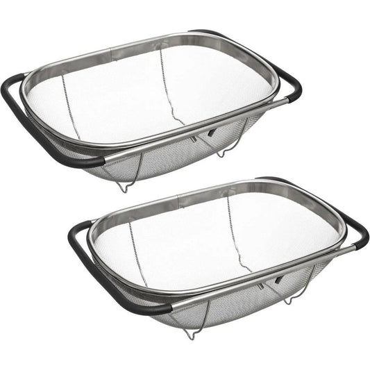 Gootsteen vergiet - Set van 2x stuks - zilver - 36,5 tot 54,5 x 23 cm - RVS - uitschuifbaar - zeef - Keukenvergieten