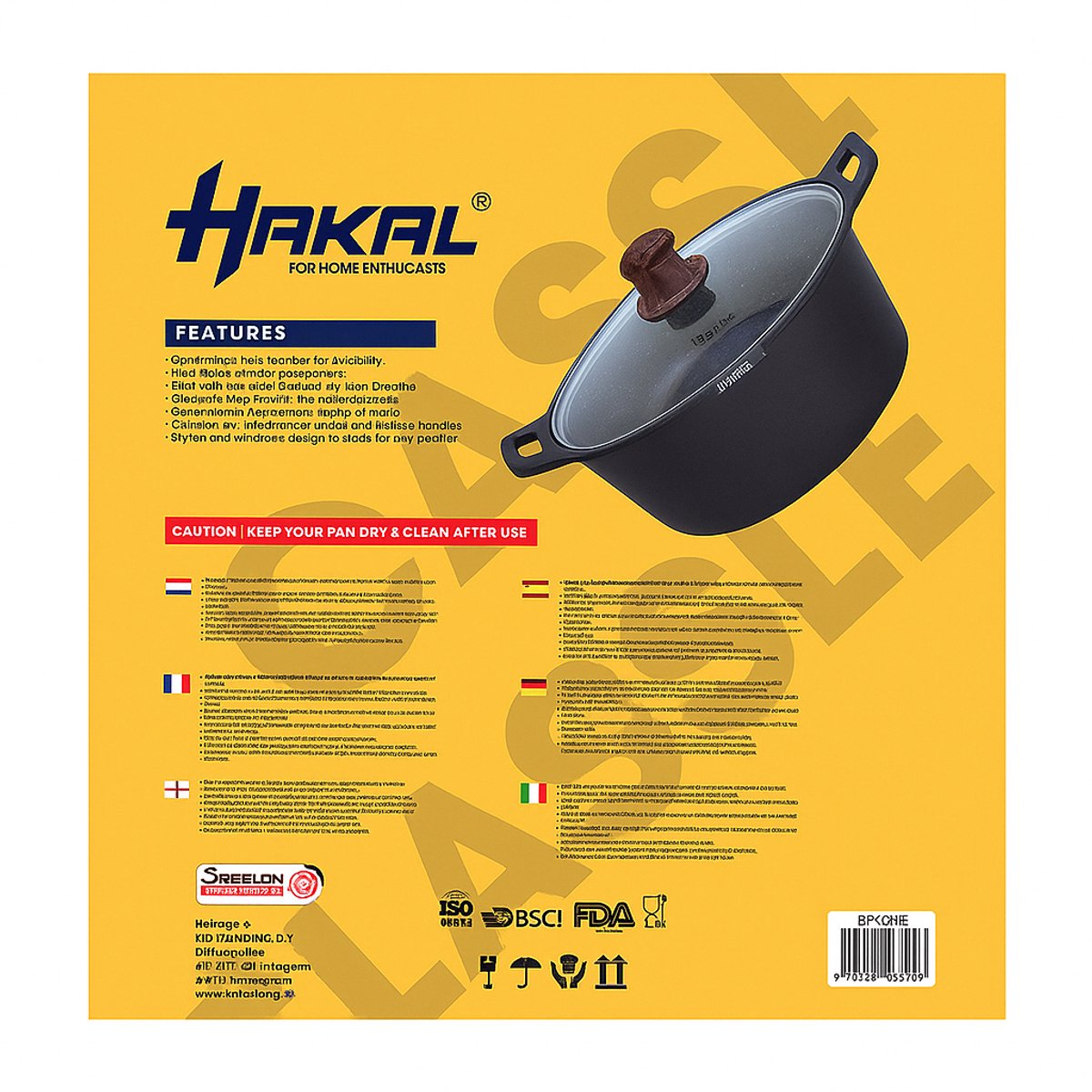 Hakal Gietaluminium Kookpan met Glazen Deksel – 28 cm