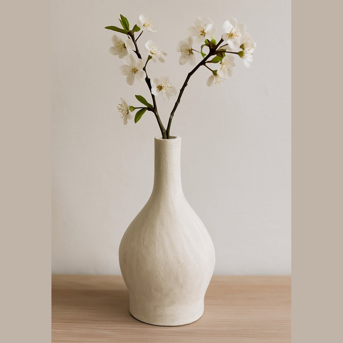 Handgemaakte Witte Keramieken Vaas 32 cm - Mat Aardewerk Vaas - Decoratieve Bloemenvaas - Bloemenhouder -