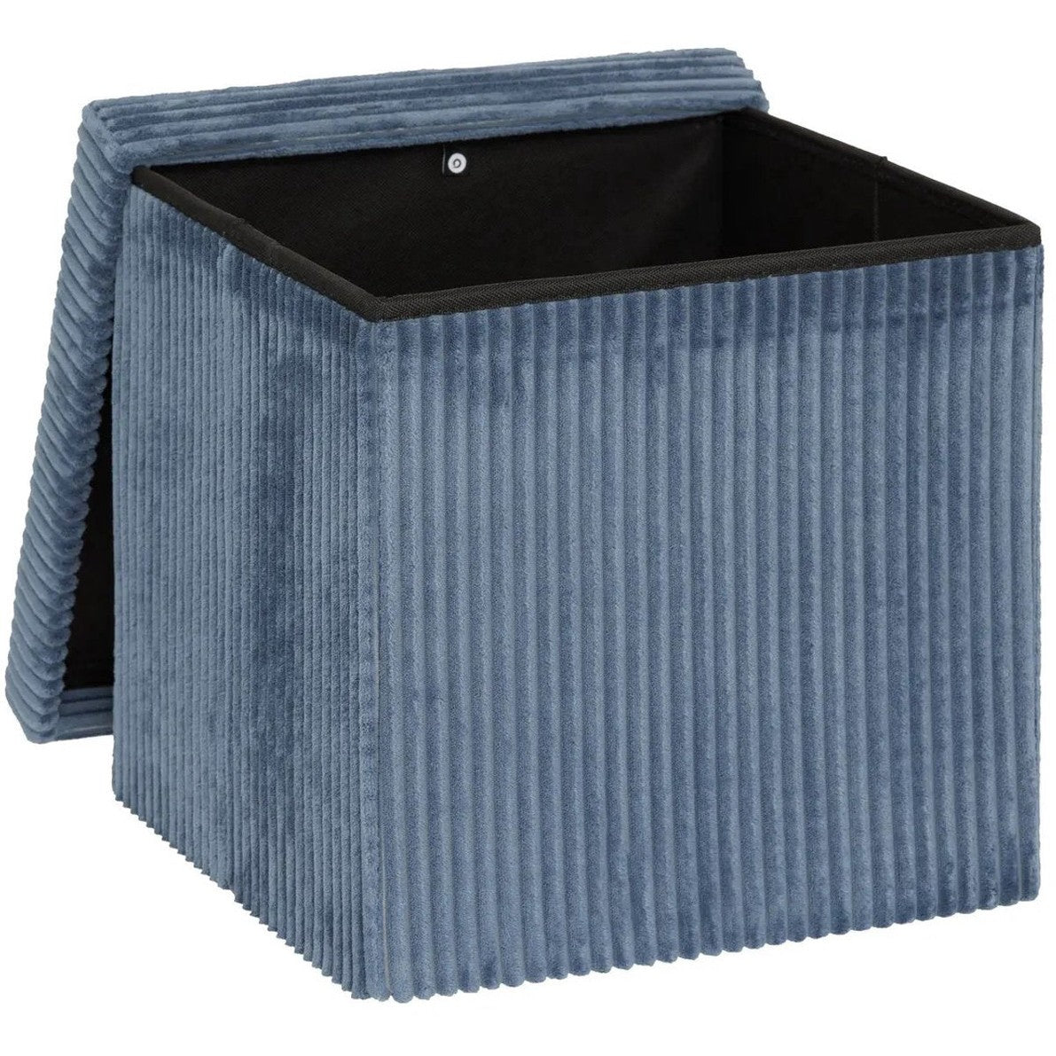 Hocker / Poef Essestial Ribcord - opvouwbaar - blauw - MDF/polyester - 38 x 38 cm - met opbergruimte - extra zitplaatsen - MODESTNOVA