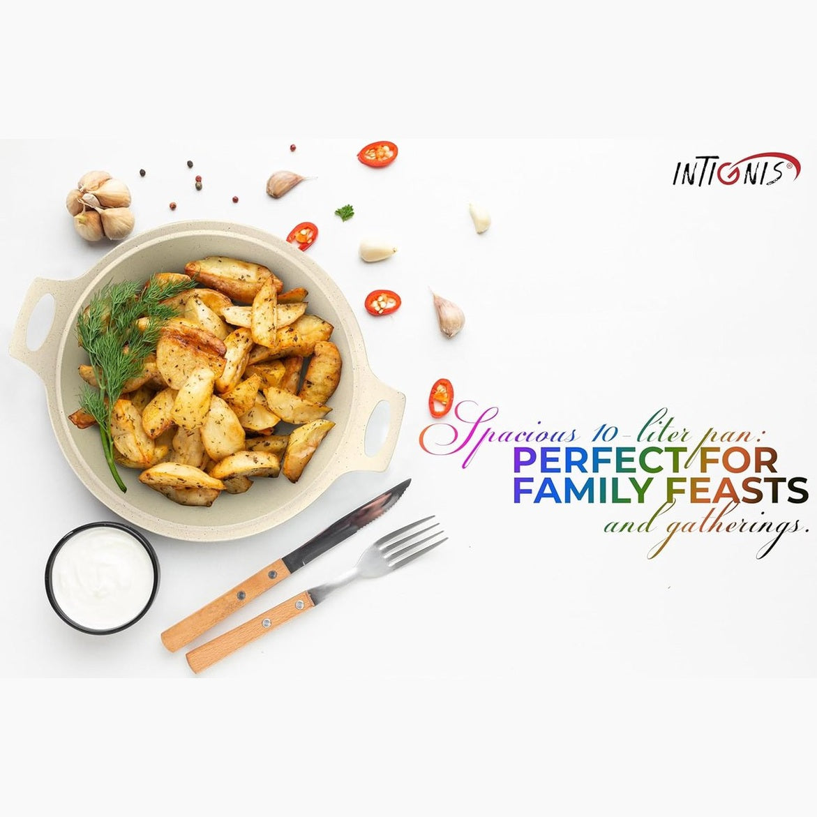 INTIGNIS® Braadpan met Deksel – 32 cm (10 liter) – GREBLON Keramische Antiaanbaklaag – Geschikt voor Inductie, Gas & Elektrisch – Inclusief Glasdeksel - Wit