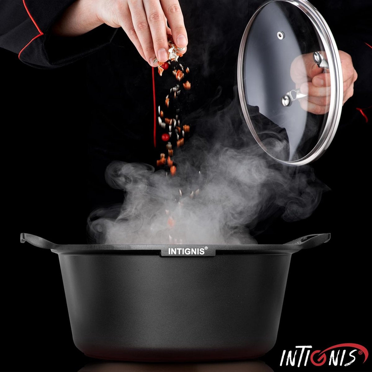 INTIGNIS® Braadpan met Deksel – 36 cm (14 liter) – GREBLON Keramische Antiaanbaklaag – Geschikt voor Inductie, Gas & Elektrisch – Inclusief Glasdeksel