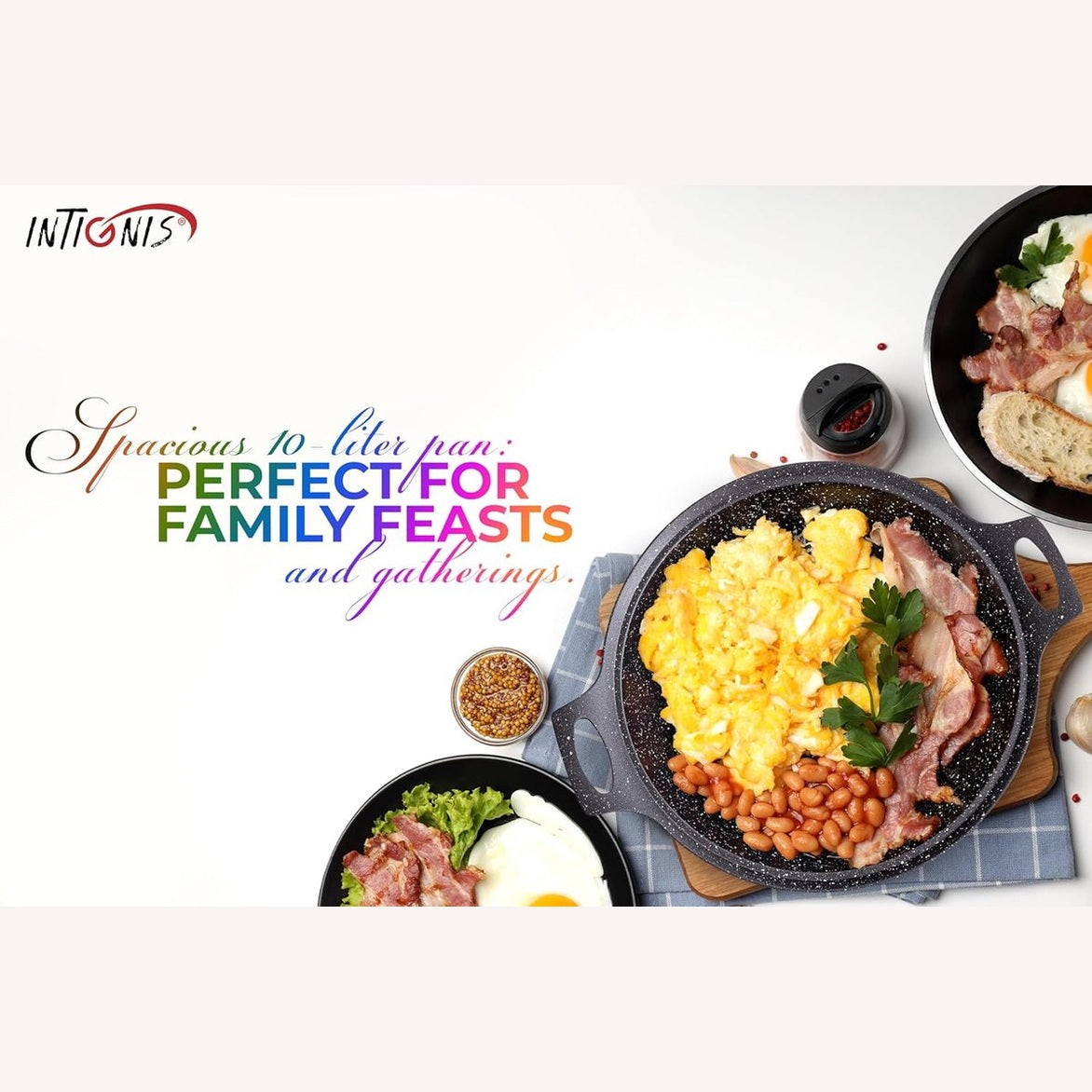 INTIGNIS® Braadpan met Deksel – 36 cm (14 liter) – GREBLON Keramische Antiaanbaklaag – Geschikt voor Inductie, Gas & Elektrisch – Inclusief Glasdeksel