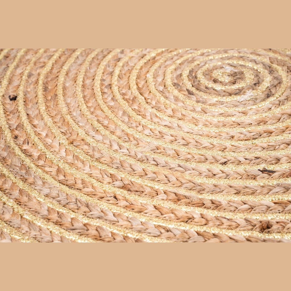 Jute Vloerkleed Naturel met Goud 80cm | Klein rond Vloerkleed | Vloerkleed Naturel/Goud met franjes