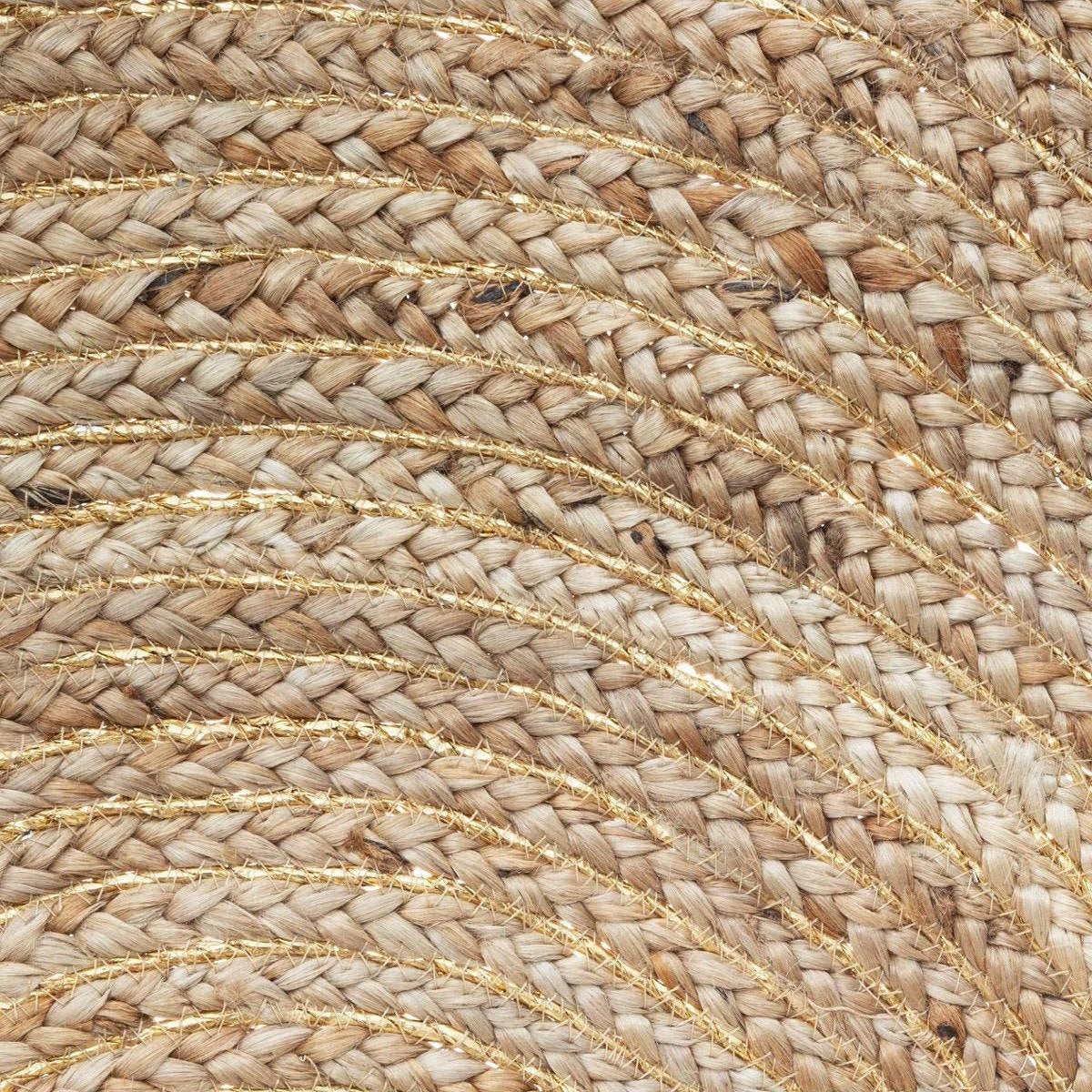 Jute Vloerkleed Naturel met Goud 80cm | Klein rond Vloerkleed | Vloerkleed Naturel/Goud met franjes