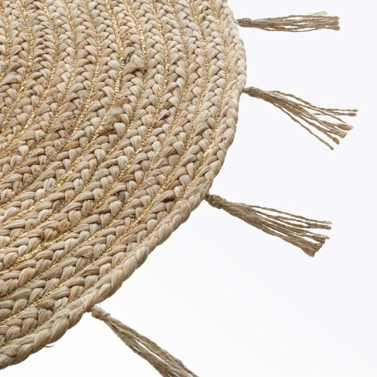 Jute Vloerkleed Naturel met Goud 80cm | Klein rond Vloerkleed | Vloerkleed Naturel/Goud met franjes