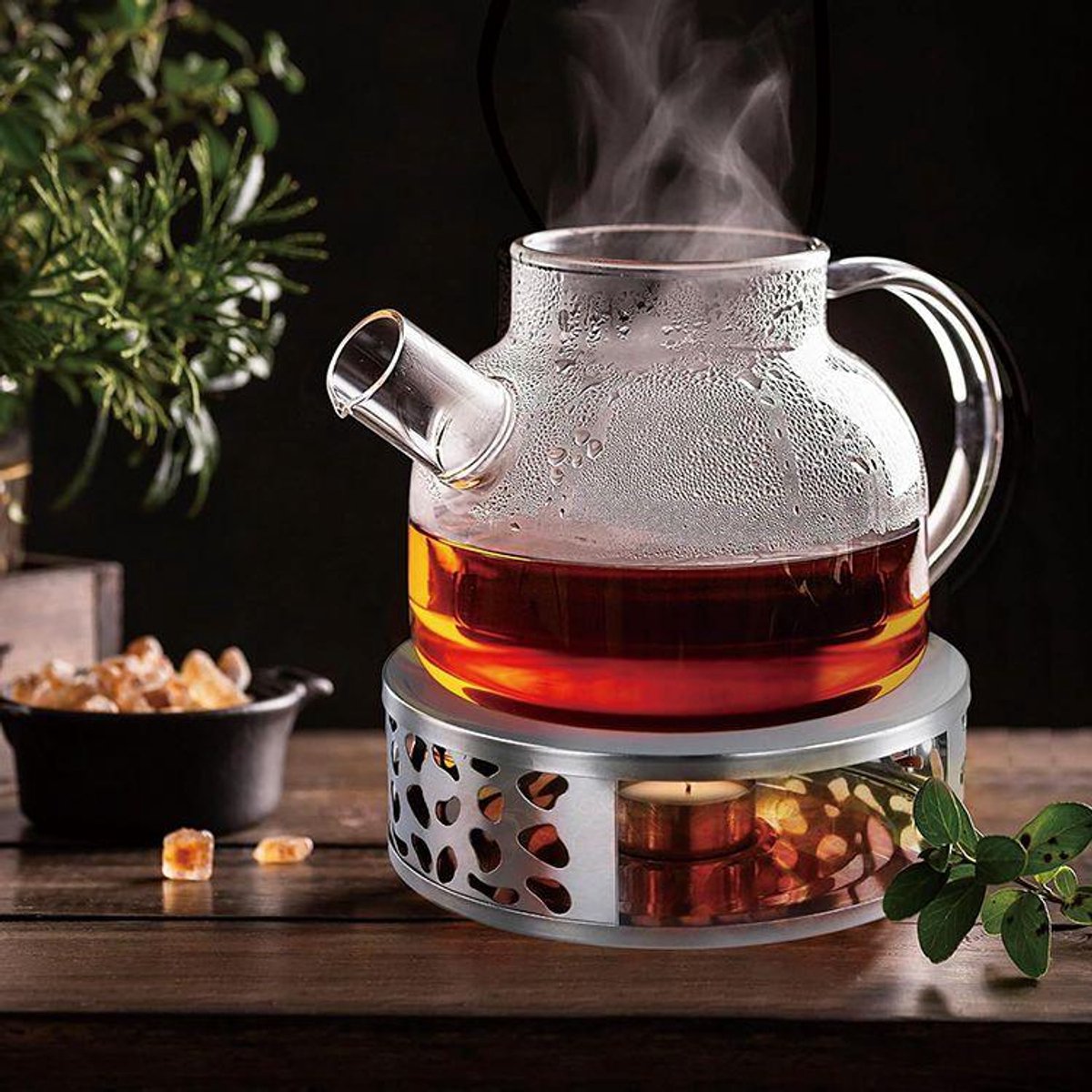 KINGHOFF KH-1898 Theewarmer – RVS, Ø15 cm, Langdurige Warmtebehoud voor Theepotten en Karaffen - Theepot Verwarmer - Waxinelichthouder