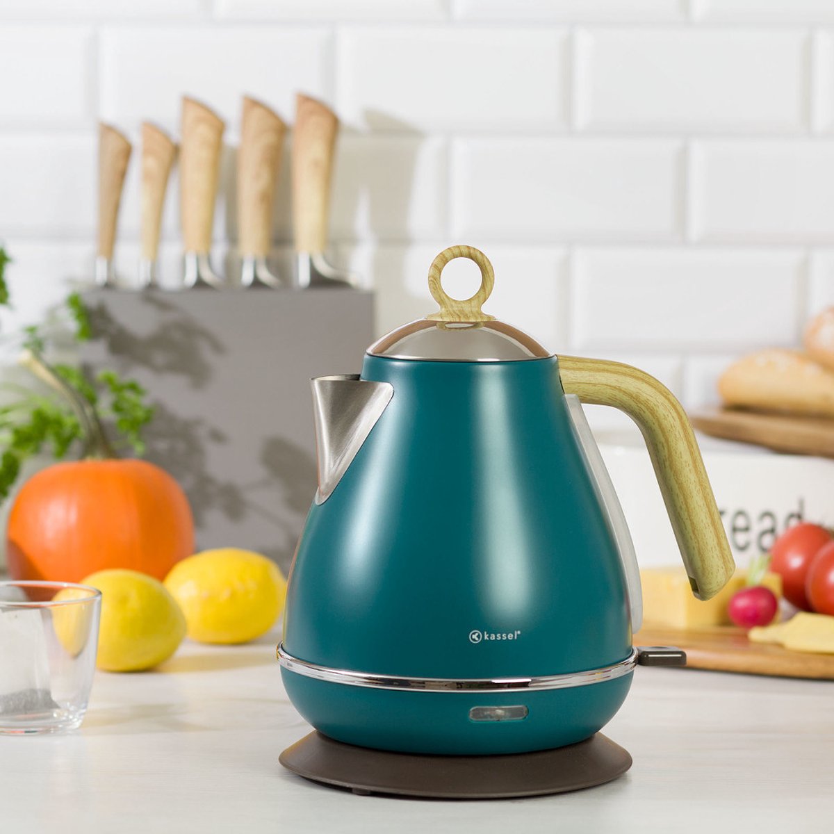 Kassel 93222 - Retro Waterkoker - 1,7L - RVS - Blauw