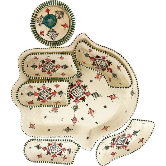 Khamsa 7-delige Tafelen dipping en serveerset - aardewerk en handgemaakt - Origineel Cadeau