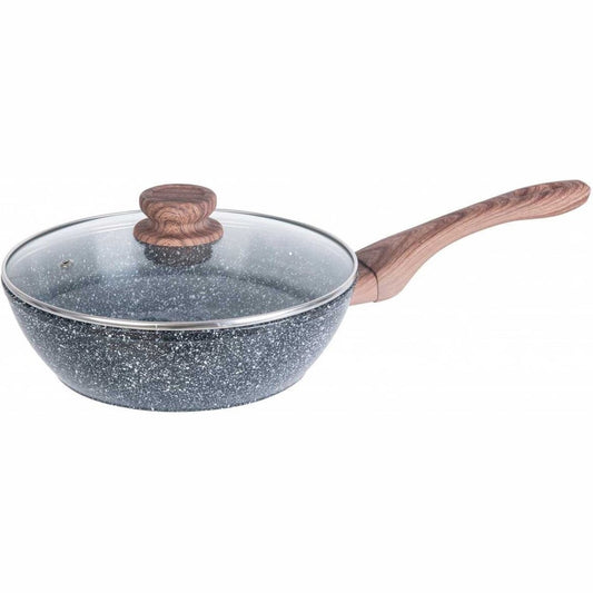 Kinghoff 1584 - Wokpan met deksel - Graniet / hout - 28 cm