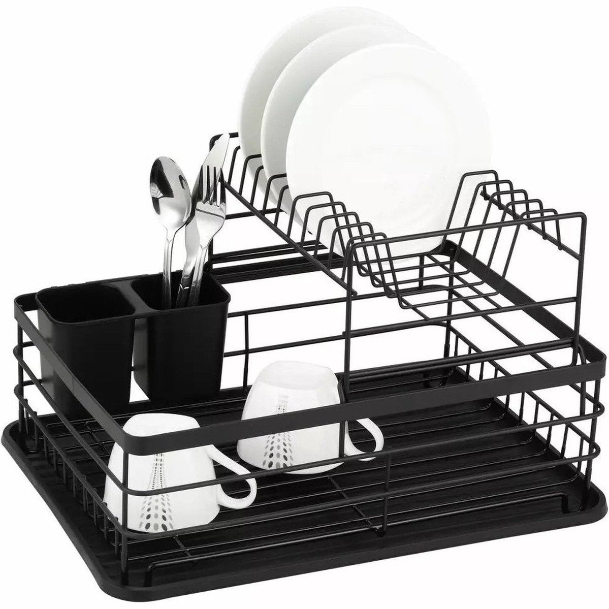 Kinghoff 1716 - Luxe Afdruiprek met bestekkorf en lekbak - Droogrek - Afdruiprek - 43 x 29 x 27 cm