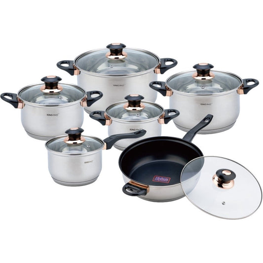 Kinghoff 1767 - Pannenset - 12 delig - hoogwaardig RVS - Thermische bodem