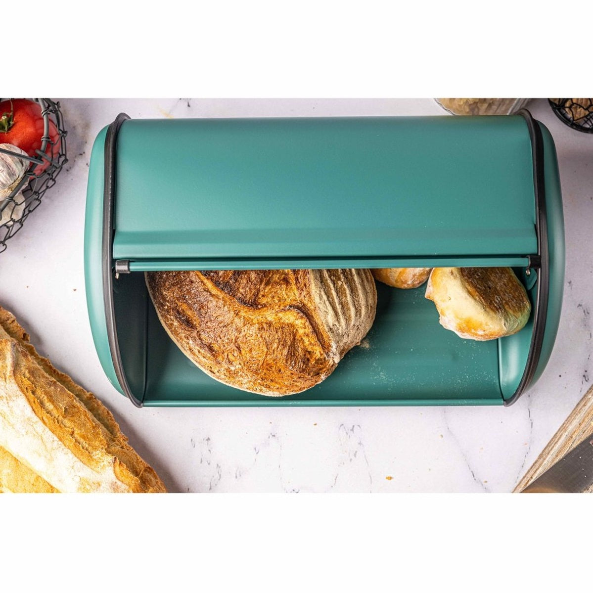 Kinghoff 1867 - Broodtrommel groot - RVS - Groen - Retro - 44 x 27 x 18,5 cm