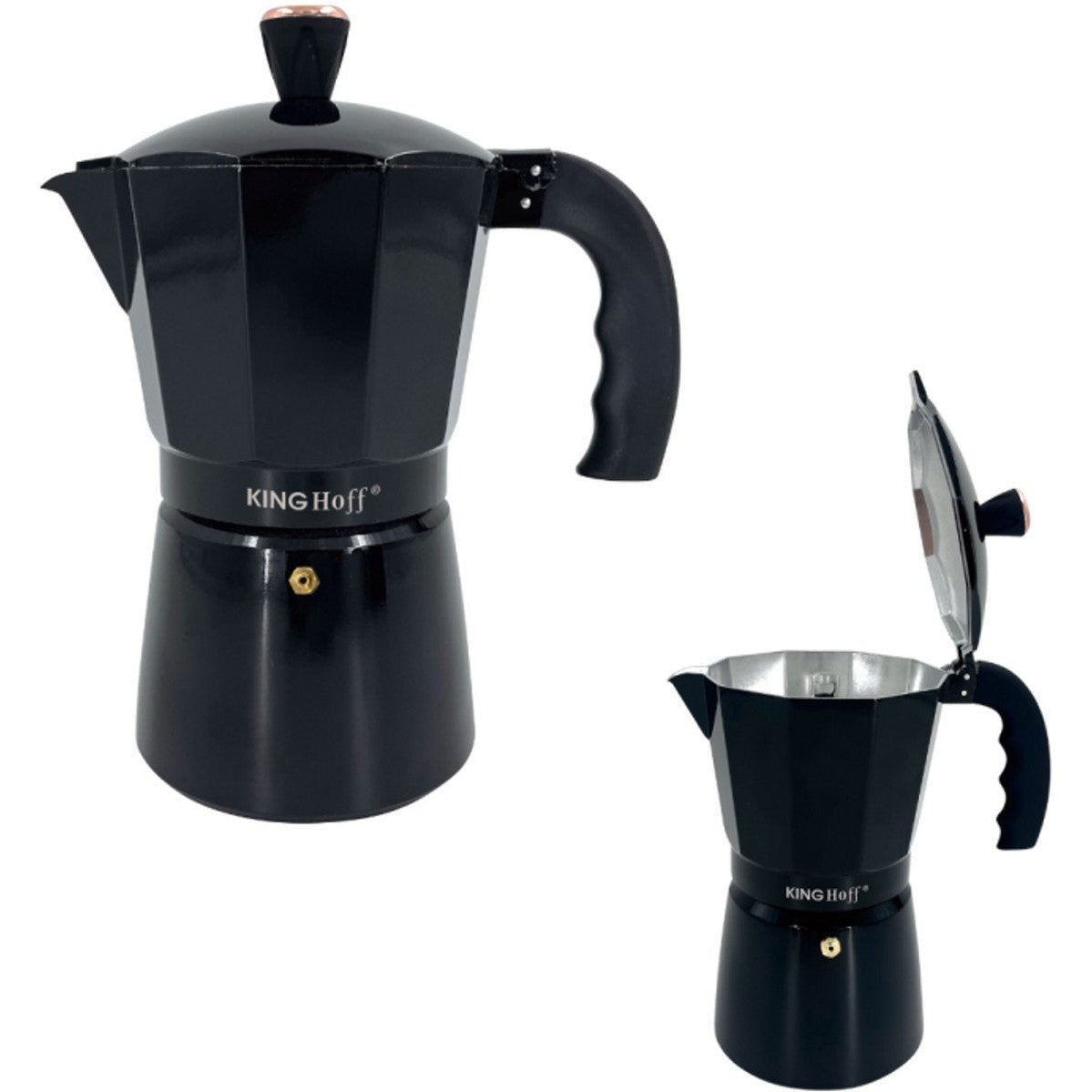 Kinghoff Aluminium Espressokoffiezetapparaat KH-1885 – 12 Kopjes – Zwart – Geschikt voor Inductie - 600ml - Percolator
