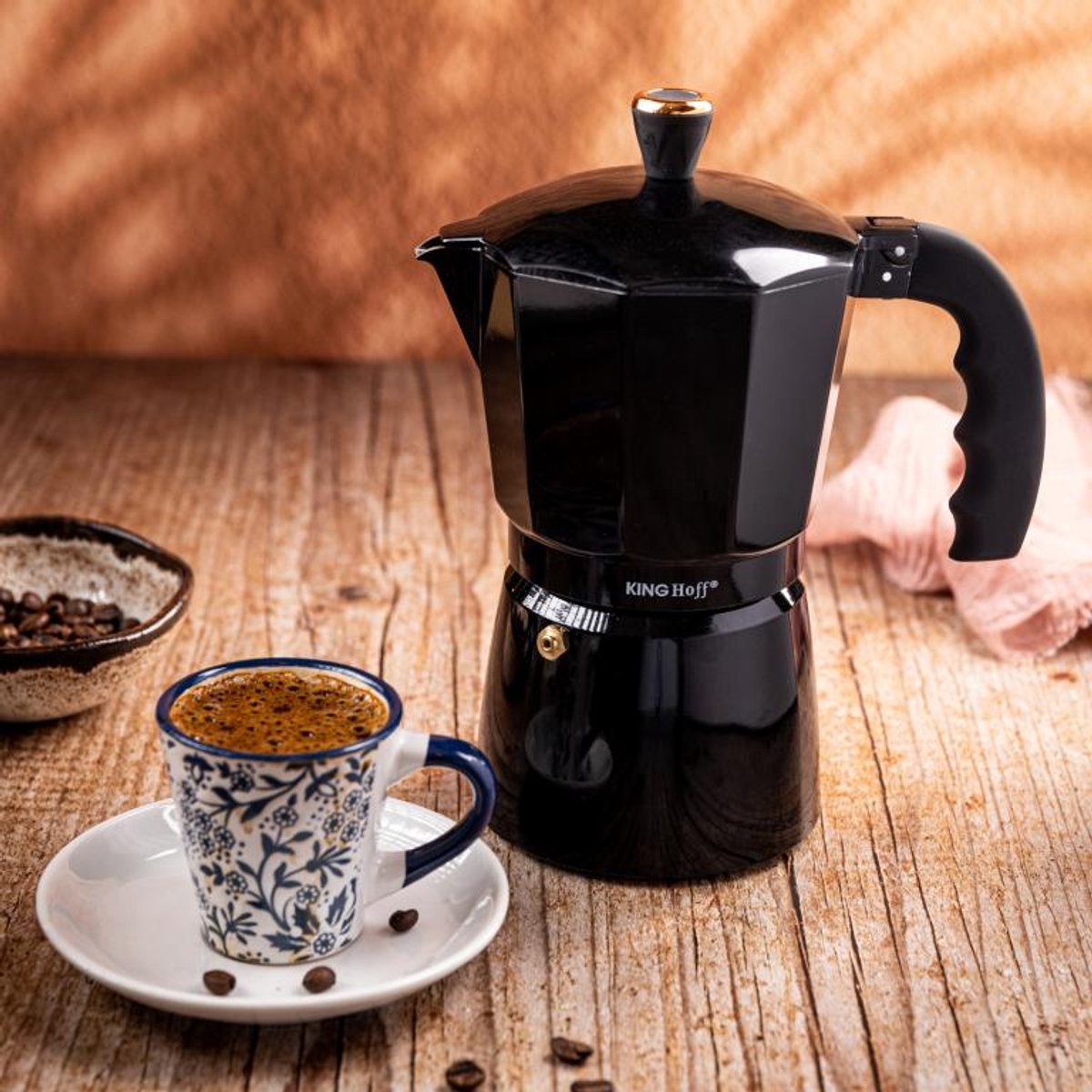 Kinghoff Aluminium Espressokoffiezetapparaat KH-1885 – 12 Kopjes – Zwart – Geschikt voor Inductie - 600ml - Percolator