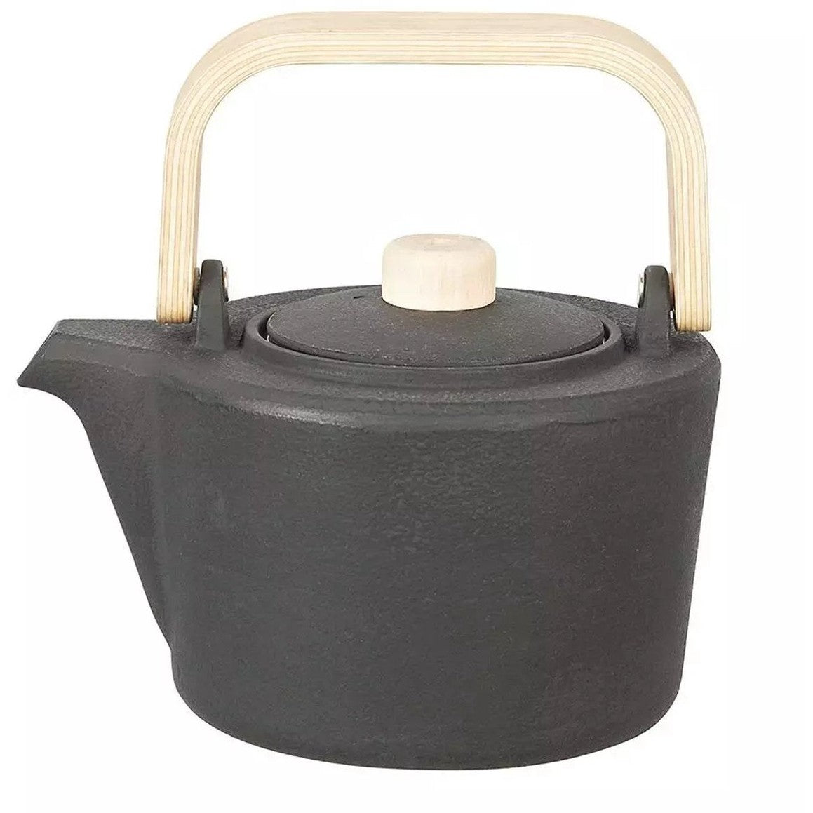 Kinghoff Gietijzeren Theepot met Filter - 1,3 Liter, Zwart, Houten Handvat en Dekselknop, Hoogwaardig RVS Filter, Traditioneel Design