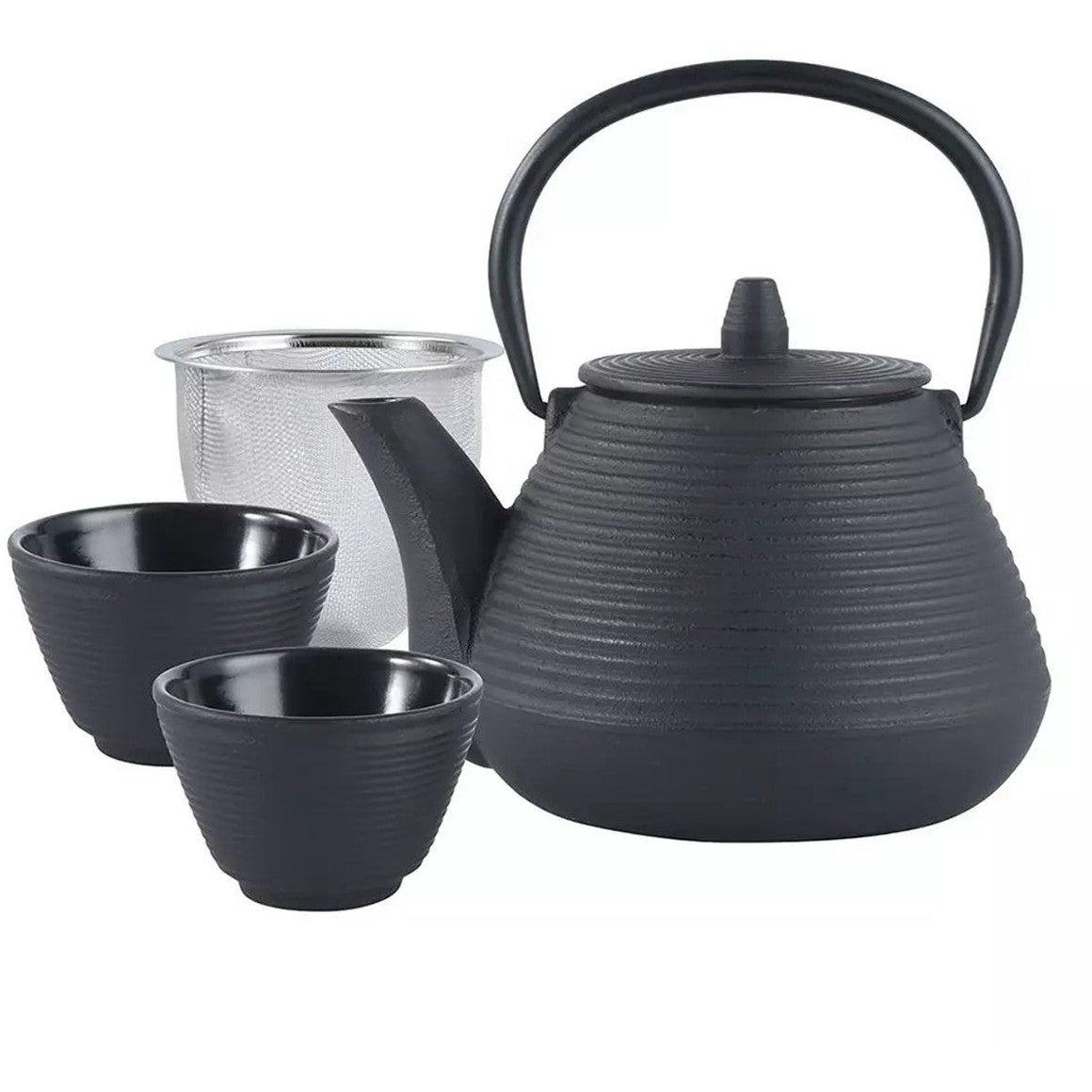 Kinghoff Gietijzeren Theepot met Roestvrijstalen Filter - Inclusief 2 Kopjes van 115 ml (KH1846) - Capaciteit: 1,0 Liter - Traditioneel Design met Comfortabel Handvat