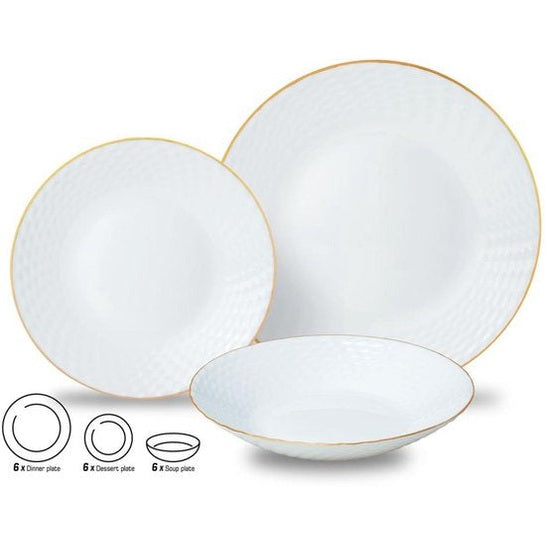 Kinghoff - Glazen Dinerset - 18 delig met gouden rand - Luxe en Functionaliteit met Gouden Accenten