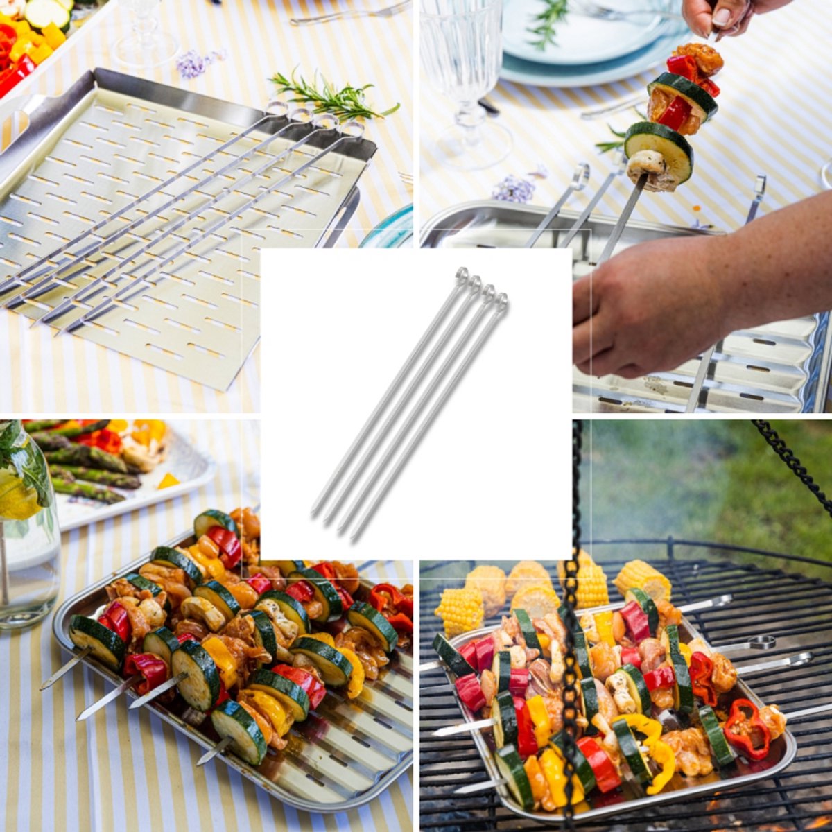 Kinghoff KH-1914 BBQ Spiezen Set van 4 – RVS Grillspiezen 35,8 cm – Geschikt voor Shaslick, Kebab en Kip - BBQ Accessoirres - Barbecue Giftset
