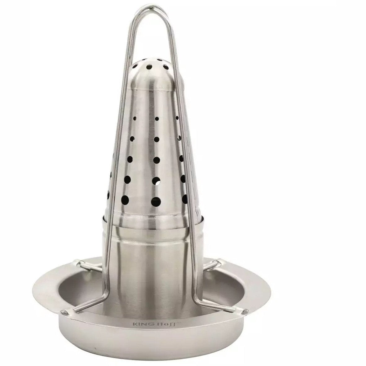 Kinghoff KH1880 - Kippenbraadrek Standaard van RVS - Grillstandaard met Kruidenhouder - Geschikt voor Oven, BBQ en Kampvuur - Ø18 cm, Hoogte 23 cm - Kiprooster - Kippenrooster