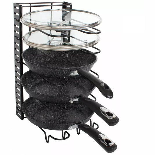 Kinghoff Pannenorganizer - 5 Verdelingen - Zwart - 25,5 x 20,5 x 38 cm - Opbergrek voor Pannen, Potten en Deksels