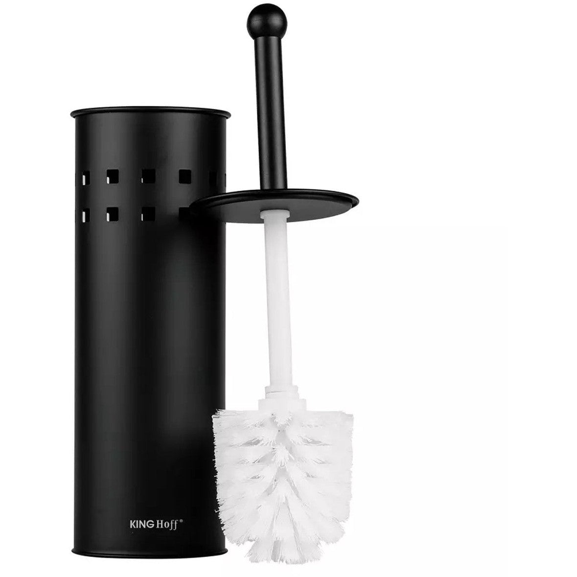 Kinghoff Toiletborstel met Houder - Zwart - Roestvrij Staal - 10 x 39,5 cm - Staand
