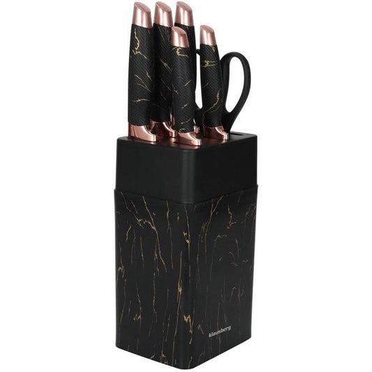 Klausberg 7770 - 7-delige messenset - Messenblok - Modern - Zwart bruin marmer