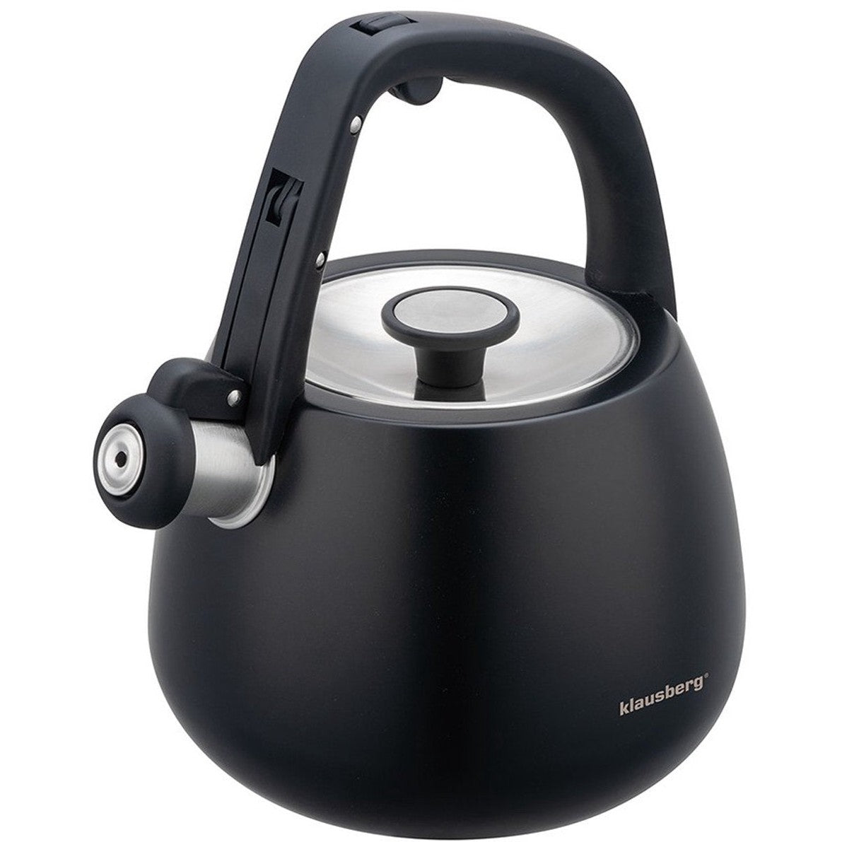 Klausberg 7774 - Fluitketel met fluit - 2.5 liter - RVS - Zwart met houten handgreep - MODESTNOVA