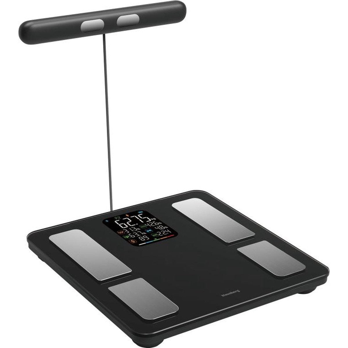 Klausberg 7856 - Slimme Bluetooth Personenweegschaal met Lichaamsanalyse en Handgreep – Gewicht, BMI, Vetpercentage, Spiermassa, Kleurendisplay - zwart