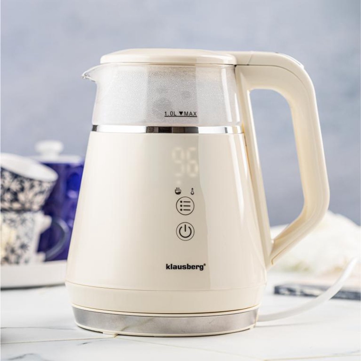 Klausberg KB-7893 Elektrische Waterkoker – 1 Liter, Glazen Ontwerp, LED Bedieningspaneel, 5 Temperatuurstanden, Houd-warmfunctie