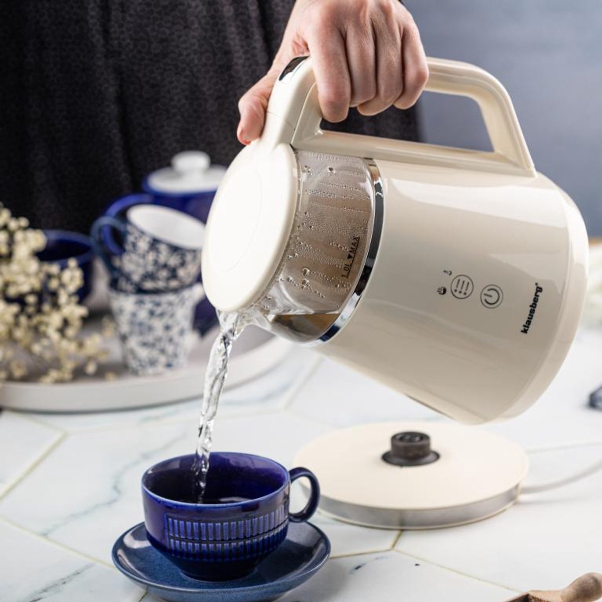 Klausberg KB-7893 Elektrische Waterkoker – 1 Liter, Glazen Ontwerp, LED Bedieningspaneel, 5 Temperatuurstanden, Houd-warmfunctie