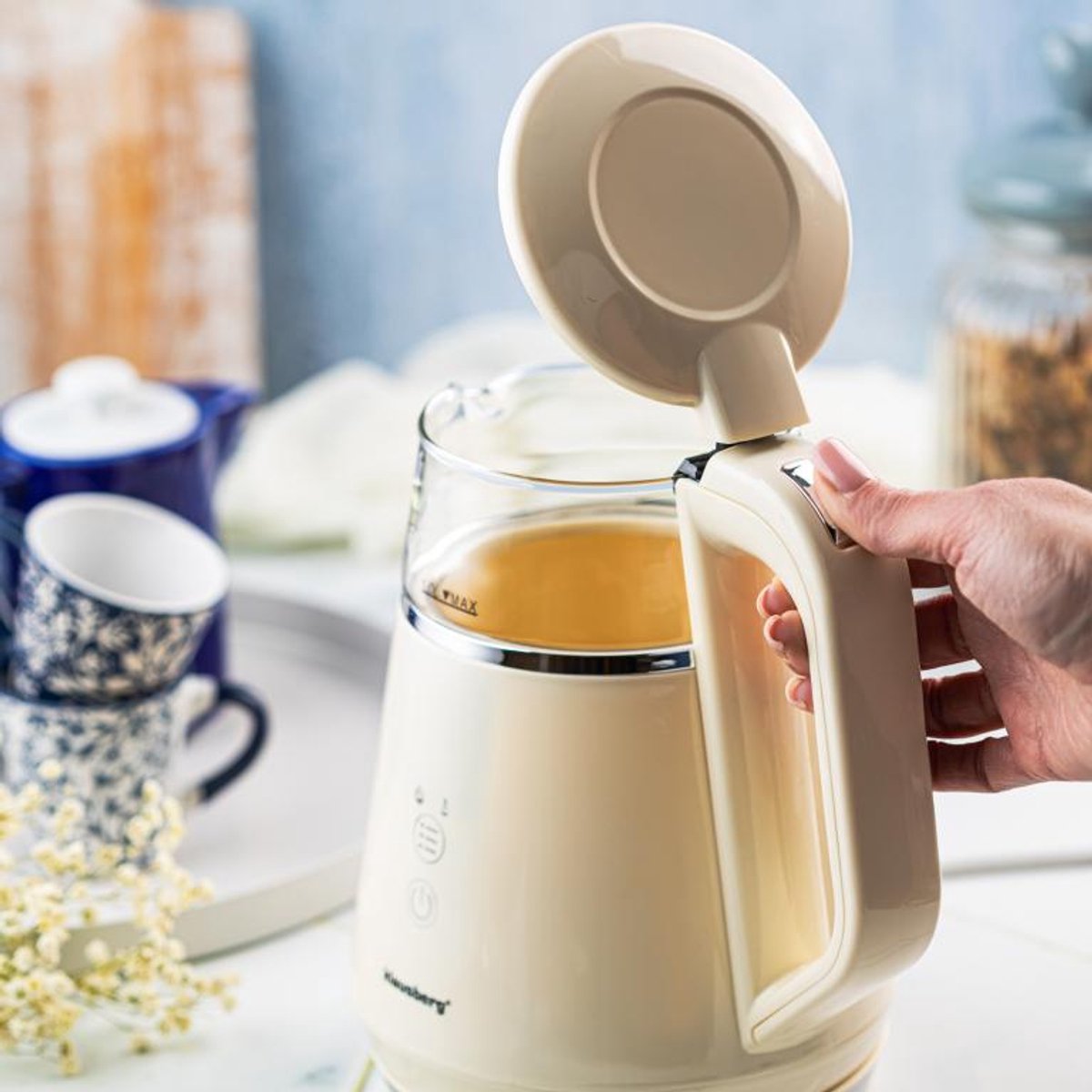 Klausberg KB-7893 Elektrische Waterkoker – 1 Liter, Glazen Ontwerp, LED Bedieningspaneel, 5 Temperatuurstanden, Houd-warmfunctie