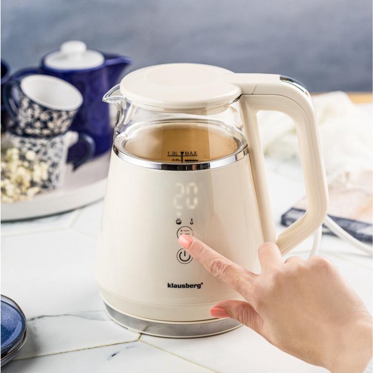 Klausberg KB-7893 Elektrische Waterkoker – 1 Liter, Glazen Ontwerp, LED Bedieningspaneel, 5 Temperatuurstanden, Houd-warmfunctie