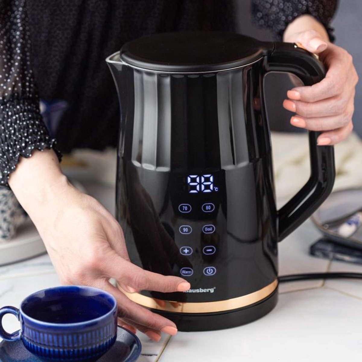 Klausberg KB-7896 Elektrische Waterkoker – 1,7 Liter, LED Display, 13 Temperatuurstanden, Houd-warmfunctie