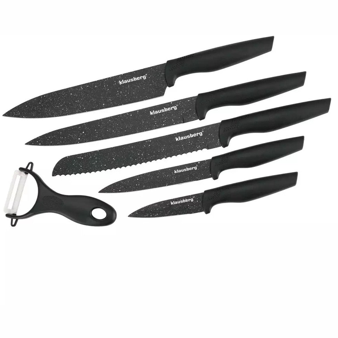 Klausberg KB7613 Keukenmessen Set - 6-deligs - Marmer Look - Scherp & Slijtvast - Antislip Handvatten - Roestvrijstaal