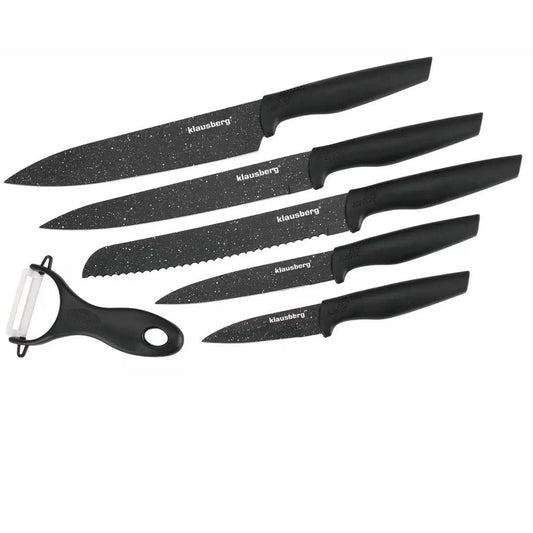 Klausberg KB7613 Keukenmessen Set - 6-deligs - Marmer Look - Scherp & Slijtvast - Antislip Handvatten - Roestvrijstaal