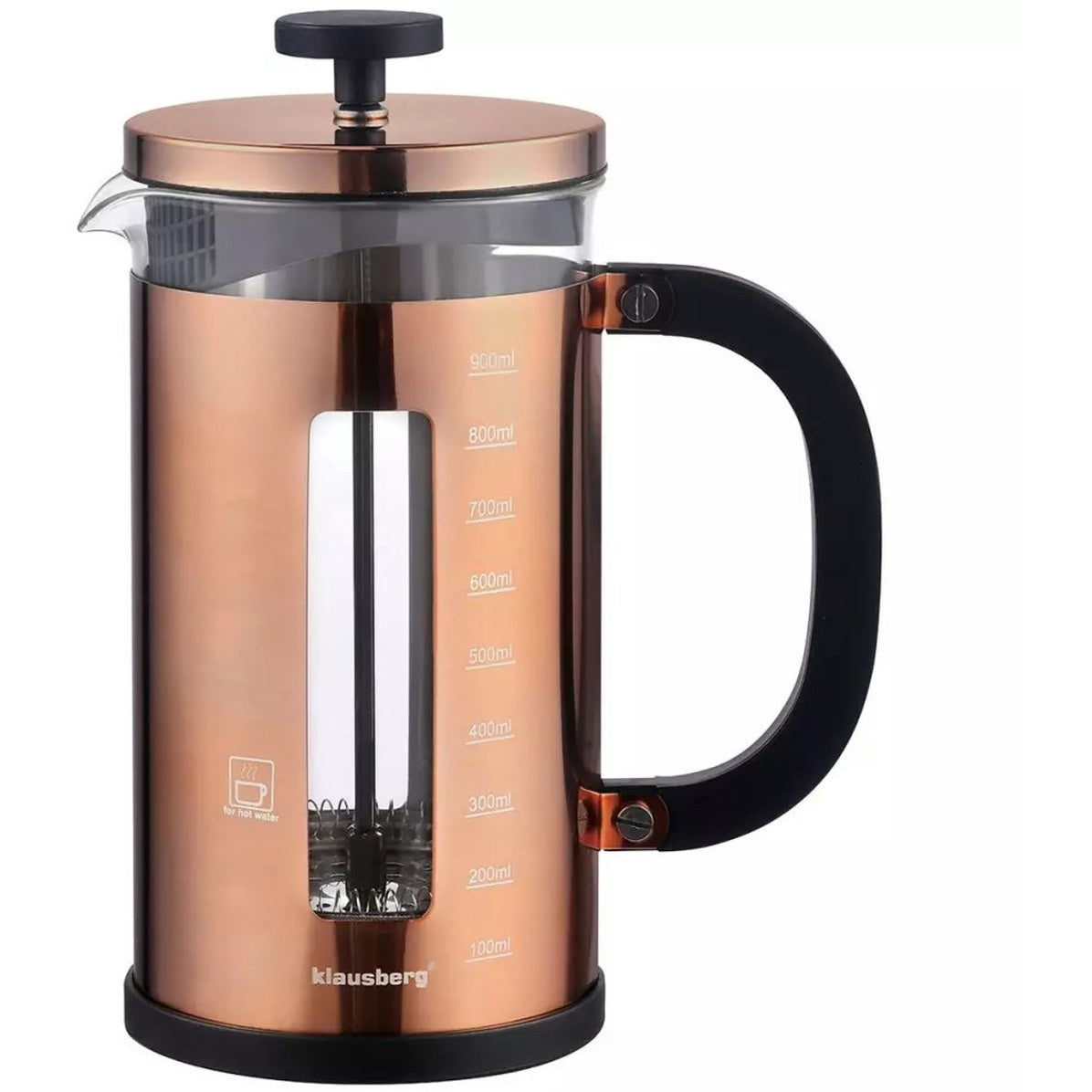 Klausberg KB7740 Koffie / Thee Piston - Koper kleur - 1L - Hoogwaardige RVS en Hittebestendigglas -