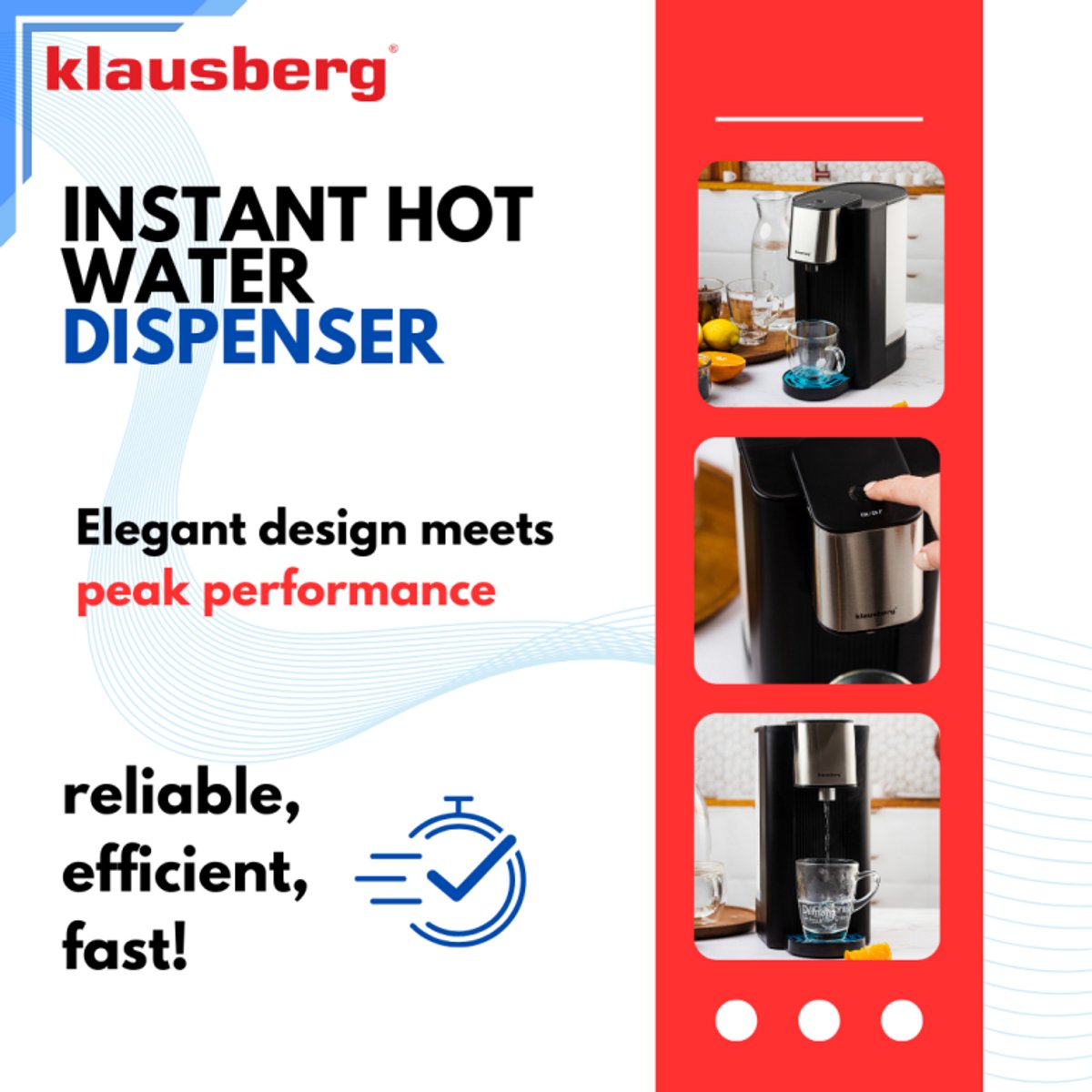 Klausberg KB7877 Hot Water Dispenser – 2,5 Liter – Zwart & RVS – 2600W – Direct kokend water in 5 seconden - Heetwaterdispenser - Waterkoker -