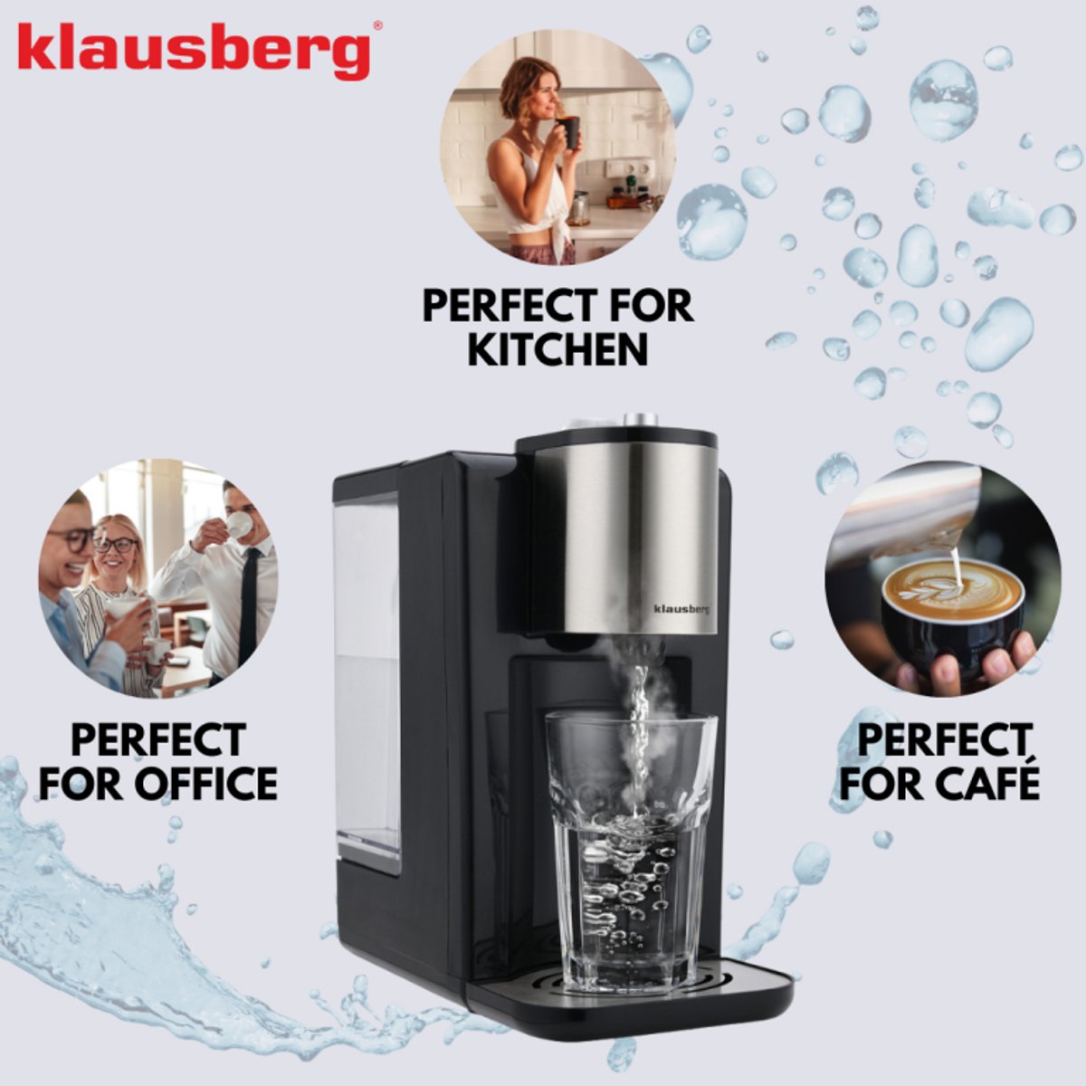 Klausberg KB7878 Hot Water Dispenser – 2,2 Liter – Temperatuurregeling (45-100°C) – Zwart & RVS – 2600W - Heetwaterdispenser