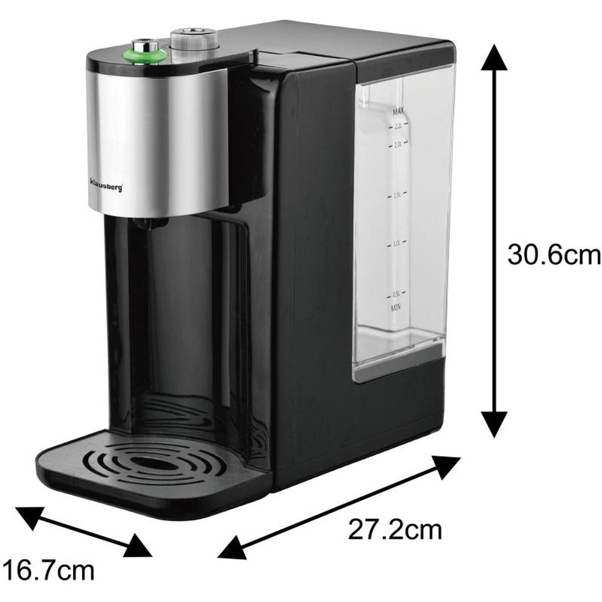Klausberg KB7878 Hot Water Dispenser – 2,2 Liter – Temperatuurregeling (45-100°C) – Zwart & RVS – 2600W - Heetwaterdispenser