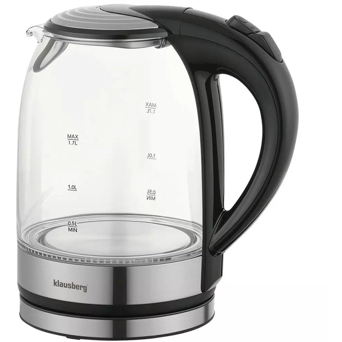 Klausberg KB7886 Elektrische Waterkoker - 1.7L, 1800W, Borosilicaatglas & RVS 304, LED Verlichting, 360° Draaibare Basis