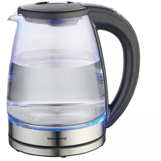 Klausberg KB7887 Elektrische Waterkoker – 1.8L, 1850-2200W, Borosilicaatglas & RVS 304, RGB LED, Temperatuurregeling - Kleur verandering door warmte