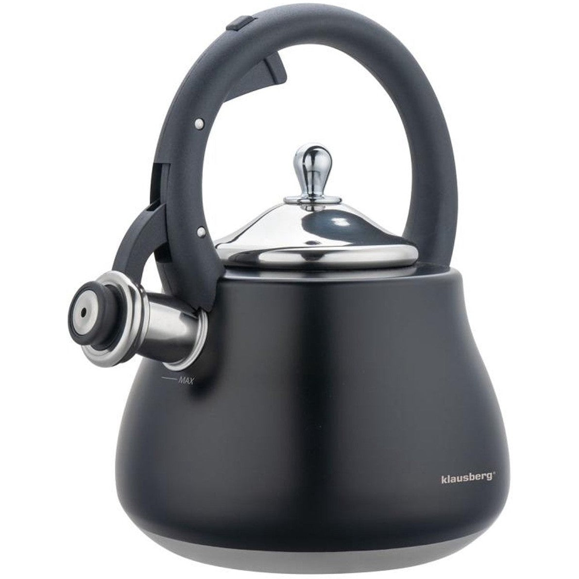 Klausberg Waterkoker 2.8L RVS - Fluitekettle voor Alle Hittebronnen (Inductie, Gas) - Zwart - Fluitketel - Waterkoker - Waterketel - MODESTNOVA