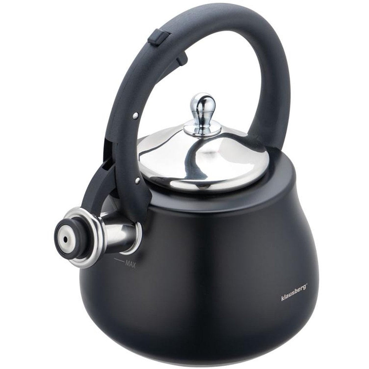 Klausberg Waterkoker 2.8L RVS - Fluitekettle voor Alle Hittebronnen (Inductie, Gas) - Zwart - Fluitketel - Waterkoker - Waterketel - MODESTNOVA