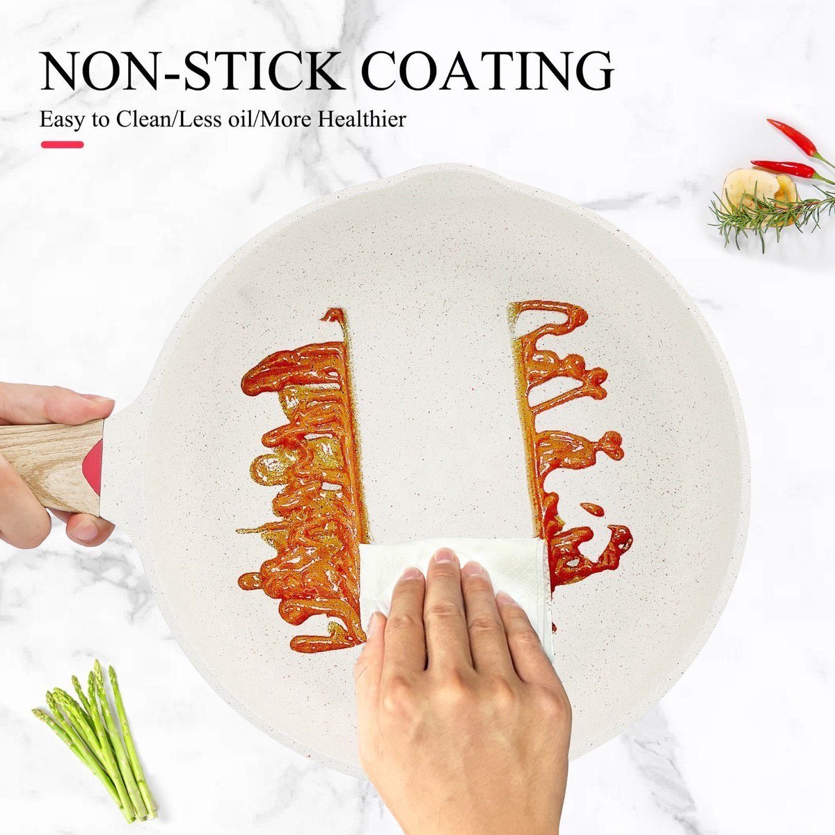 Koekenpan - Wokpan - hapjespan inductie krasbestendig coating - Ivory - PFOA free - 20cm -