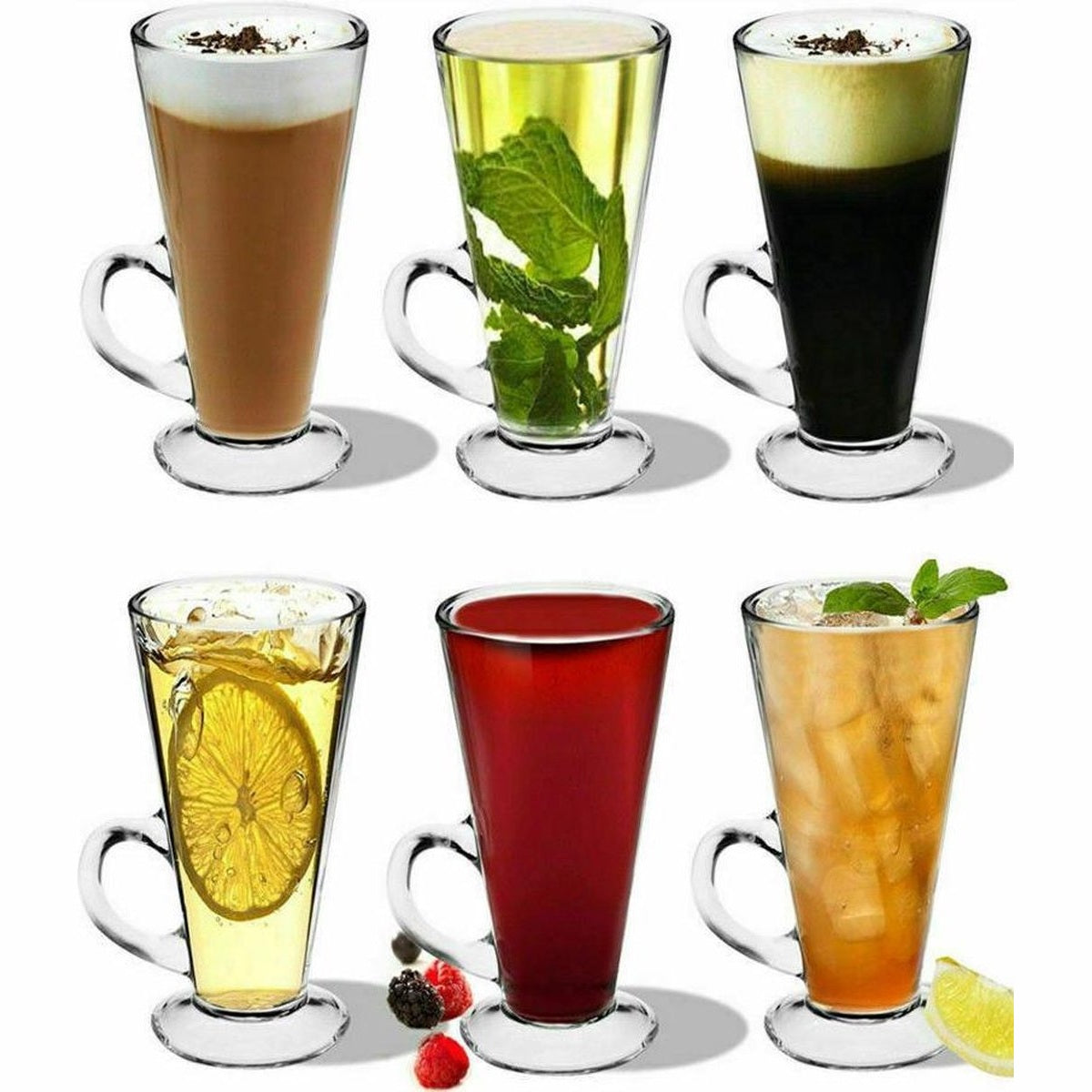 Latte Macchiato Cappuccino glazen – Met handvat | Set 6 stuks | 280 ml |  Koffieglazen | Irish